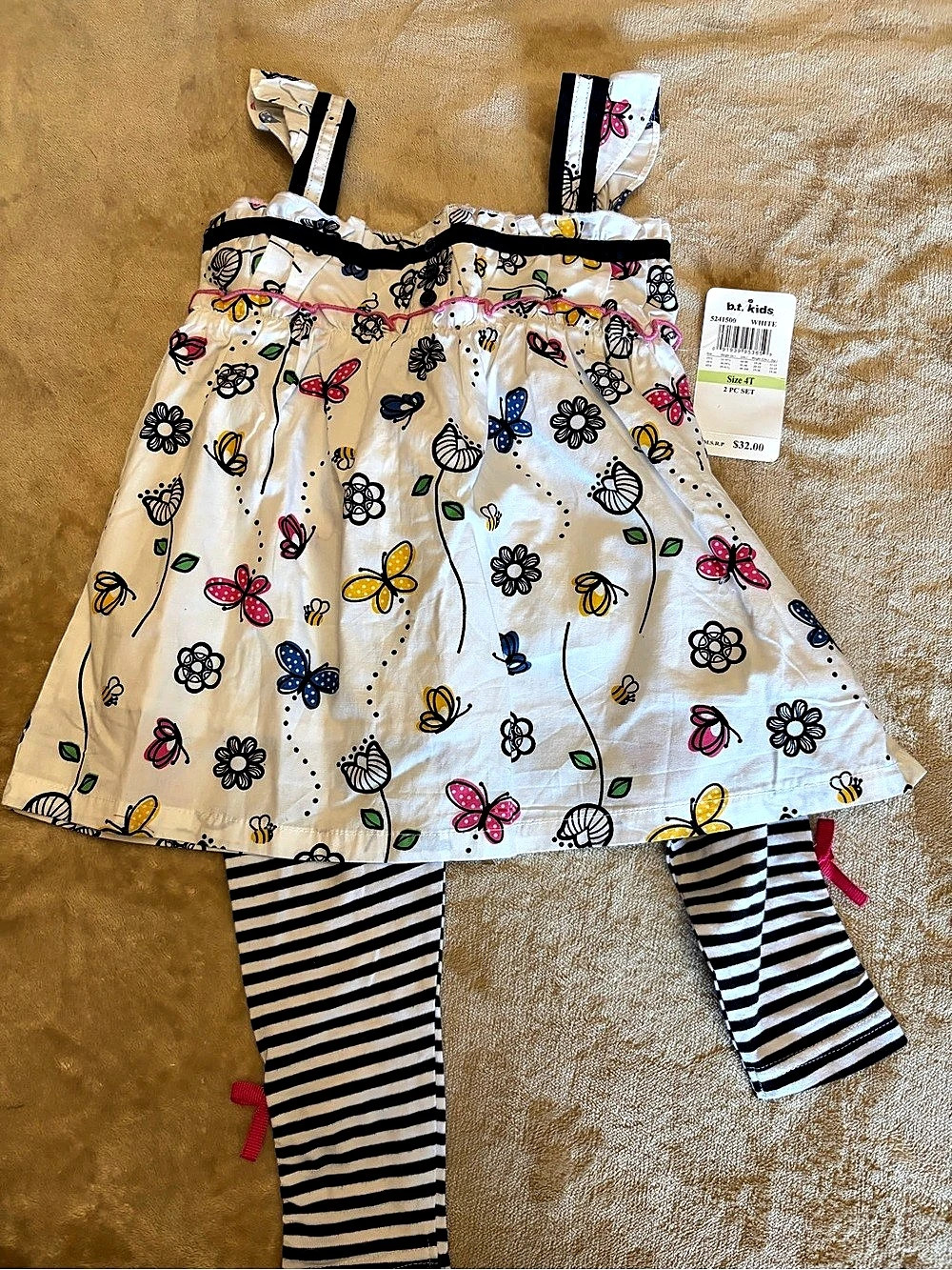 Bonnie Jean Floral Romper Set in White & Black Size 4T NWT